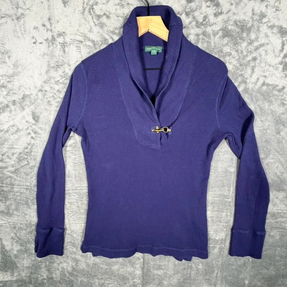 Lauren Ralph Lauren Womens Shawl Collar Toggle Top Long Sleeve L Purple